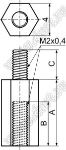TP2-6.5S стойка шестигранная с внутренней и наружной резьбами; A=6,5мм; B=4,0мм; C=4,0мм
