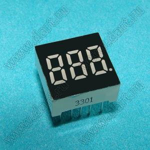 BJ3301AG индикатор светодиодный; 0.3"; 3-разр.; 7-сегм.; желто-зеленый; общий катод