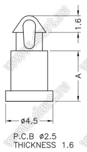 MAM-4.8 фиксатор платы с защелкой в плату; A=4,8мм; dп=2,5мм; нейлон-66 (UL); натуральный