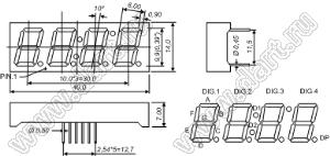 BJ3491CY индикатор светодиодный; 0.39"; 4-разр.; 7-сегм.; желтый; общий катод