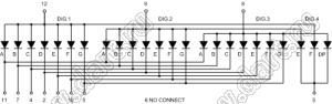 BJ3491DE индикатор светодиодный; 0.39"; 4-разр.; 7-сегм.; оранжевый; общий анод