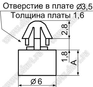 PDC-3.5 фиксатор платы с защелкой в плату; A=3,5мм; dп=3,5мм; s=1,6мм; нейлон-66 (UL); натуральный