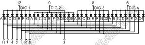 BJ3401DG индикатор светодиодный; 0.3"; 4-разр.; 7-сегм.; желто-зеленый; общий анод