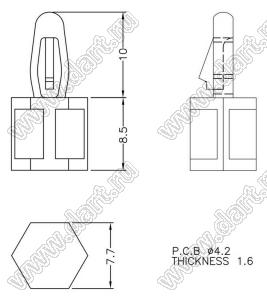 BSB-8.5 фиксатор платы с защелкой в плату; dп=4,2мм; s=1,6мм; нейлон-66 (UL); натуральный