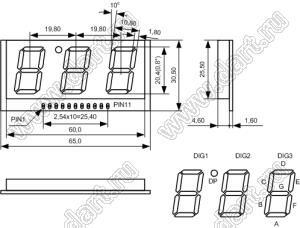 BJ30802IY индикатор светодиодный; 0.8"; 3-разр.; 7-сегм.; желтый; общий анод