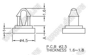 MAM-1.5L фиксатор платы с защелкой в плату; A=1,5мм; dп=2,5мм; нейлон-66 (UL); натуральный