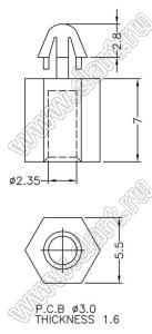 MAE-7-440T фиксатор платы с защелкой в плату и резьбой #4-40 UNC; dп=3,0мм; s=1,6мм; нейлон-66 (UL); натуральный