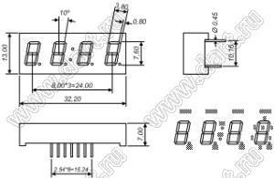 BJ3401DW индикатор светодиодный; 0.3"; 4-разр.; 7-сегм.; белый; общий анод