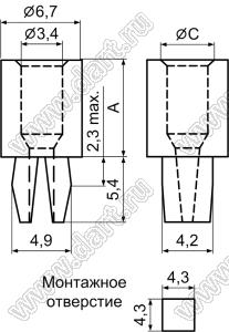 ETS-12 фиксатор с защелкой; A=12,7мм; B=5,4мм; C=4,4мм; s=2,0мм; нейлон-66 (UL); натуральный