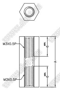 HTP-335 (HP-35) cтойка шестигранная с внутренними резьбами; M3; L=35,0мм; нейлон-66; цвет натуральный