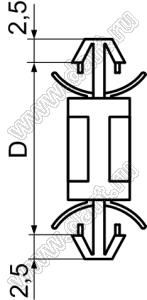 LCO-11 фиксатор платы с двумя защелками; A=11,0мм; D=14,2мм; dп=3,5мм; s=1,6...2,0мм; d отв.=3,5мм; t=1,6...2,0мм; нейлон-66 (UL); натуральный