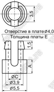 SS2-3S фиксатор платы с защелкой и отверстием d=2.7 мм; A=3,0мм; C=2,7мм; E=1,6мм; S=M2,6мм; dп=4,0мм; s=Eмм; нейлон-66 (UL); натуральный