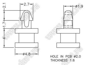 MAB-4 фиксатор платы с защелкой в плату; dп=2,5мм; нейлон-66 (UL); натуральный