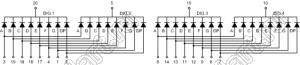 BJ3461CH индикатор светодиодный; 0.36"; 4-разр.; 7-сегм.; красный; общий катод