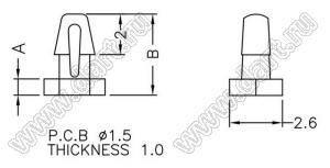 MASD-2 фиксатор платы с защелкой в плату; A=2,0мм; B=5,2мм; dп=1.5мм; s=1.0мм; нейлон-66 (UL); натуральный