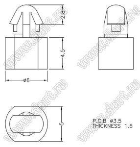 PDC-4.5D фиксатор платы с защелкой в плату; A=4,5мм; dп=3,5мм; s=1,6мм; нейлон-66 (UL); натуральный