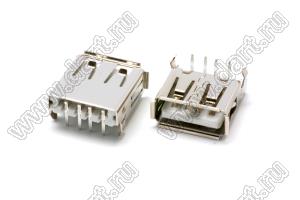 US01-144 розетка USB2.0 на плату для выводного монтажа угловая горизонтальная тип A