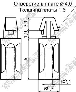 MCH-12 фиксатор платы с защелкой в плату; A=12,7мм; dп=4,0мм; s=1,6мм; нейлон-66 (UL); натуральный