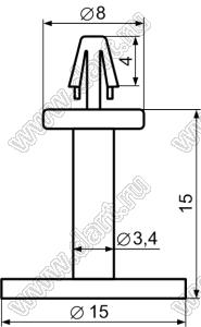 DCB-15L фиксатор платы с защелкой; dп=3,0мм; s=1,6мм; нейлон-66 (UL); натуральный