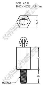 SCBA-11 фиксатор платы с защелкой в плату; нейлон-66 (UL); натуральный; A=11,0мм; B=6,3мм