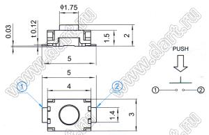 TSY3425 кнопка тактовая SMD; 3,0x4,0x2,5мм