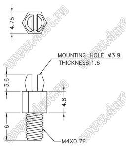 MSPG4-4.8 фиксатор платы с защелкой в плату; нейлон-66 (UL); натуральный