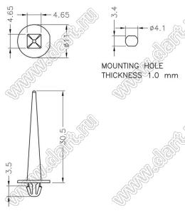 MCFG-3010 фиксатор платы с защелкой в плату; поликарбонат PC (UL); белый