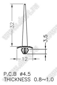 MCFD-3210 фиксатор платы с защелкой в плату; поликарбонат PC (UL); белый
