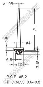 MCF-428 фиксатор платы с защелкой в плату; поликарбонат PC (UL); белый; A=42,6мм