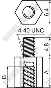 TP440-6.4 стойка шестигранная с внутренней и наружной резьбами 4-40 UNC; нейлон-66 (UL); натуральный; A=6,4мм; B=4,0мм