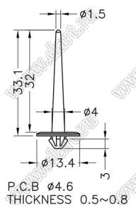 MCF-3308 фиксатор платы с защелкой в плату; поликарбонат PC (UL); белый