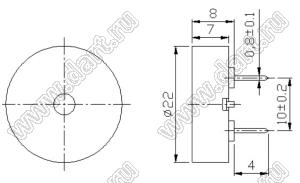 NPC2208AT-12V4000 излучатель звука; Uпит.=12,0В; >88дБ; F=4000±500Гц; d=22,0 x H=8,0мм