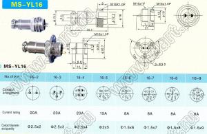 GX16-02PW разъем промышленный металлический (вилка на прибор); 2-конт.; Iконт.=7А; никелирование