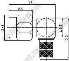 JC3.650.256 (RP-SMA-C-TKW3) разъем ВЧ реверсивной полярности угловой