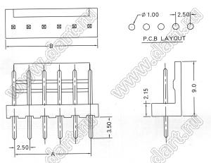 KR2506WV-02P (OWF-2) вилка однорядная прямая на плату; шаг 2,50мм; 2-конт.