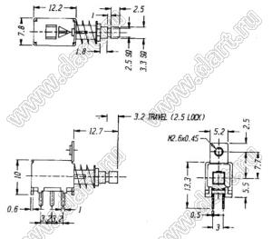 PS-22F05ML переключатель с резьбой на фланце нажимной 2P2T с фиксацией; 0,3A 50V