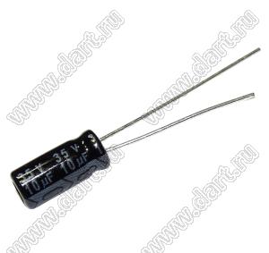 ECAP 10uF/35V 0511 105C LOW ESR (TN1V100M-RBD11) конденсатор алюминиевый электролитический радиальный; 10мкФ; 35В; 5x11мм; P=2мм