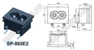 SP-865E2 (R-201A(03), AC-05) вилка IEC60320(C8) угловая сетевого питания на панель и для пайки в плату