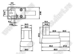 SPB-2231A (PX0588) розетка С13 сетевого питания угловая 10А 250V на кабель