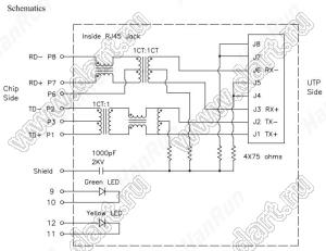 HR911102A разъем RJ-45 с фильтром и светодиодами