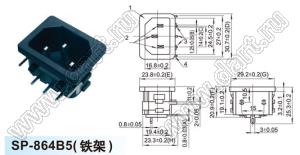 SP-864B5M вилка IEC60320(C14) угловая сетевого питания с защелками на панель с металлическим кожухом, для пайки в плату