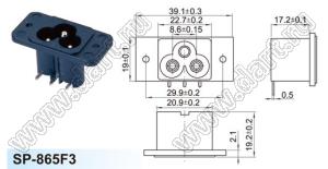 SP-865F3 вилка IEC60320(C6) угловая сетевого питания для пайки в плату
