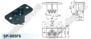 SP-865F6 вилка IEC60320(C6) угловая сетевого питания на винтах на панель