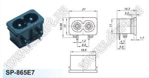 SP-865E7 вилка IEC60320(C8) угловая сетевого питания для пайки в плату