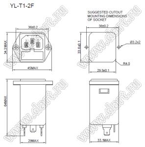 YL06T1-2F фильтр сетевой помехоподавляющий; I=6А