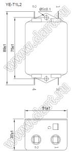 YE05T1L2 однофазный фильтр от помех; I max=5А; Uном=125/250 VAC