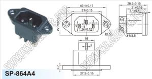 SP-864A4 вилка IEC60320(C14) cетевого питания на винтах на панель