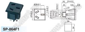 SP-864F1 розетка AS(NZS)3112 сетевого питания с защелками на панель, для пайки на провода
