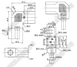 R33190 (RL-2233-2) вилка сетевого питания 10А 250V угловая на кабель