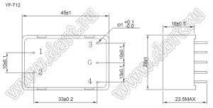 YF0R5T12 однофазный фильтр от помех; I max=0,5А; Uном=125/250VAC